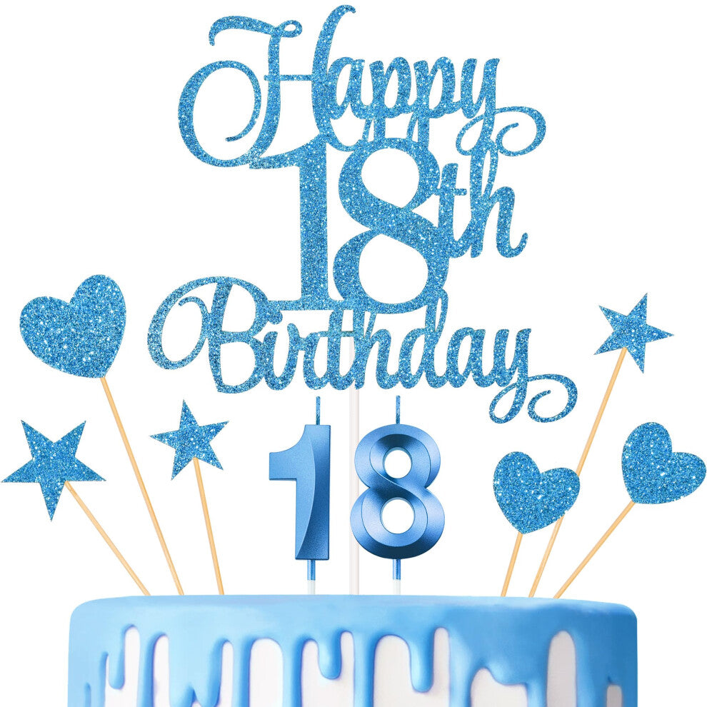Lecferrarc 18th Birthday Cake Decorations  18th Birthday Candles Cake Numeral Candles and Glitter Happy 18th Birthday Cake Toppers Set for Birthday Pa
