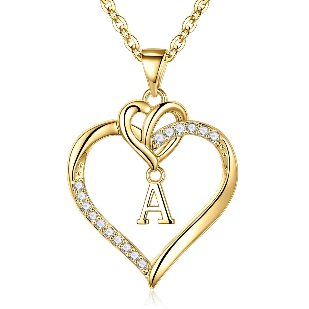STORUP Valentines Day Gifts for Her  14K Gold Plated Heart Initial A Pendant Necklace Dainty Heart Necklaces for Women Jewelry Birthday Valentines Day