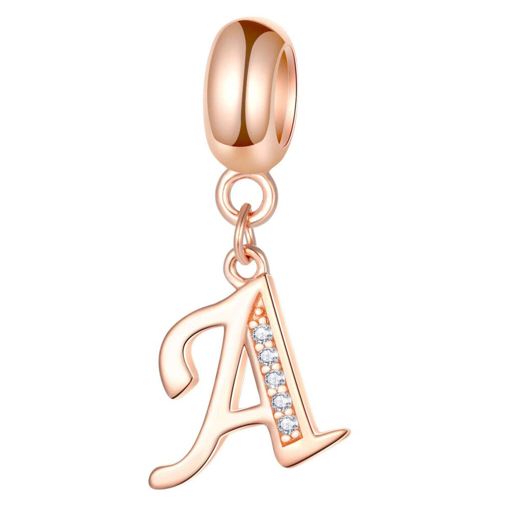 Letter A Charms Alphabet Beads  Rose Gold 925 Sterling Silver Letra Dangle Initial A-Z with CZ fits Pandora Mothers Day Bracelet-Necklace  Gifts for C