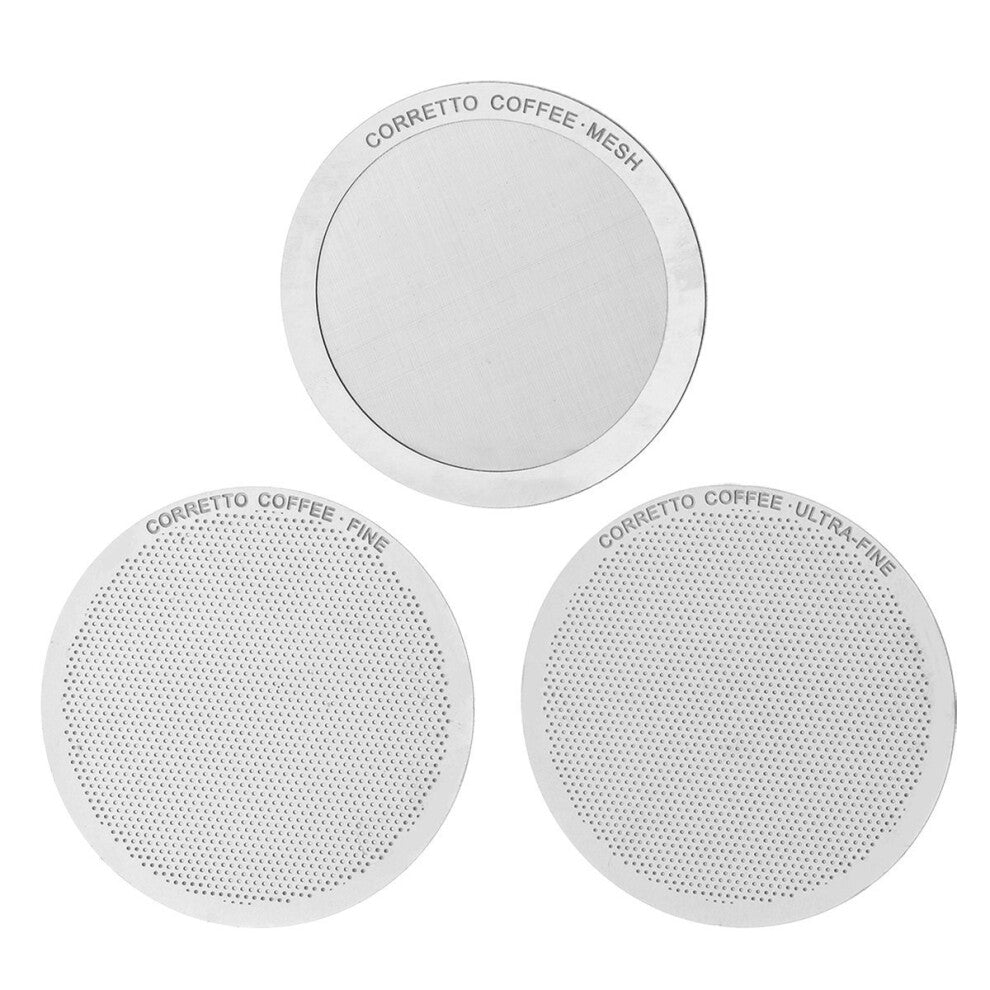 Corretto Set of 3 Reusable Metal Filters for use in AeroPress Coffee Maker  includes Fine  Ultra-Fine  and Mesh filters | Upgrade from Paper Filters |