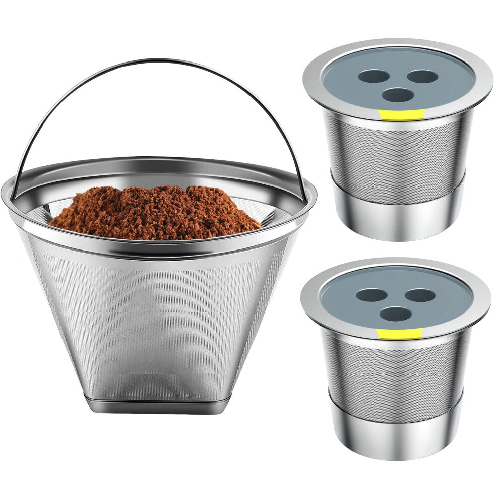 Stainless Steel Reusable Coffee Filter Compatible with Ninja Dual Brew Coffee Maker  Reusable Coffee Pods with 4 Cone Coffee Filters  Reusable Coffee