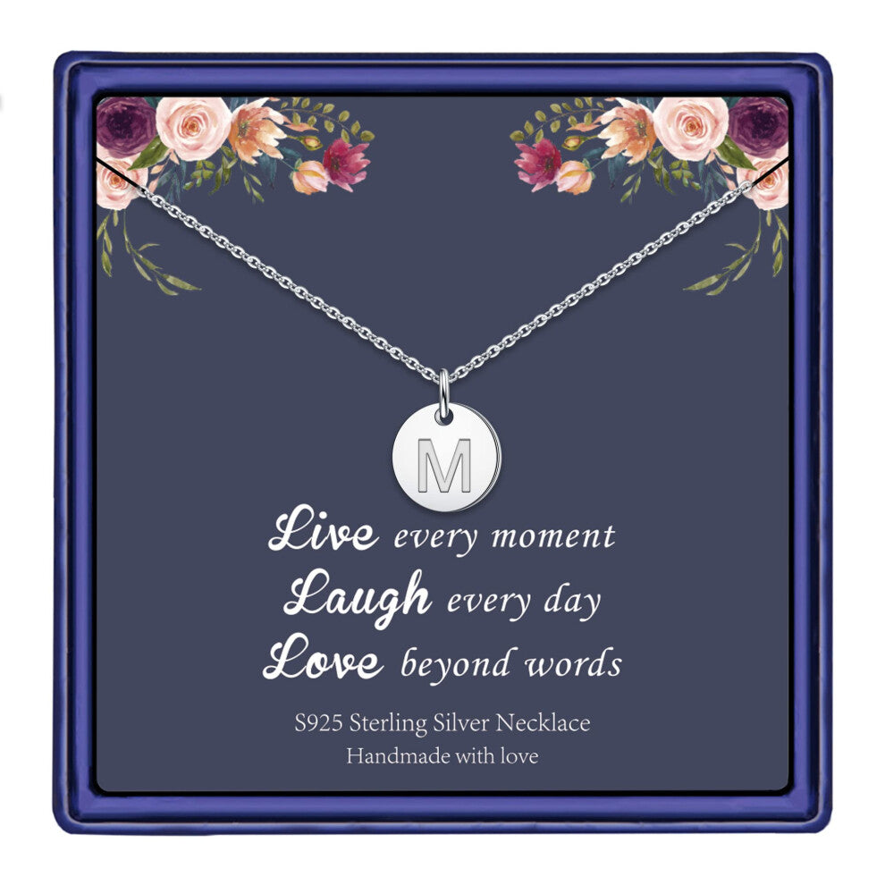 Hidepoo Disc Initial Necklaces Gifts - S925 Sterling Silver Disc Letter Initial Necklaces Jewelry Valentines Day Birthday Gifts Tiny Disc Pendant M In