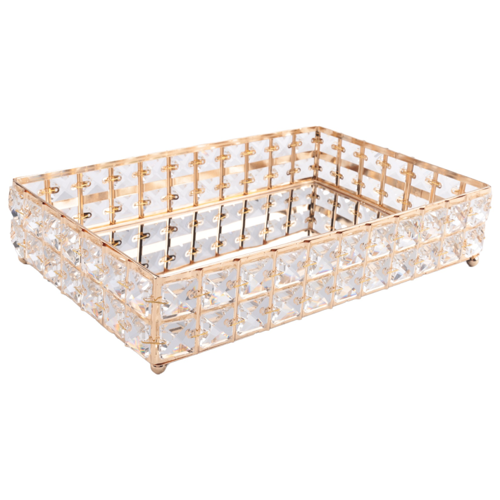 1PC Square Crystal Tray Household Cosmetics Storage Pallet Fruit Container Snacks Plate Wedding Decor Supplies -Gold
