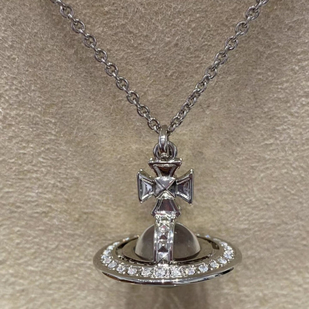 (Three-dimensional planet diamond necklace. - Got it) Saturn pearl necklace Women's pin paper clip Vivian the same pendant stereo planet