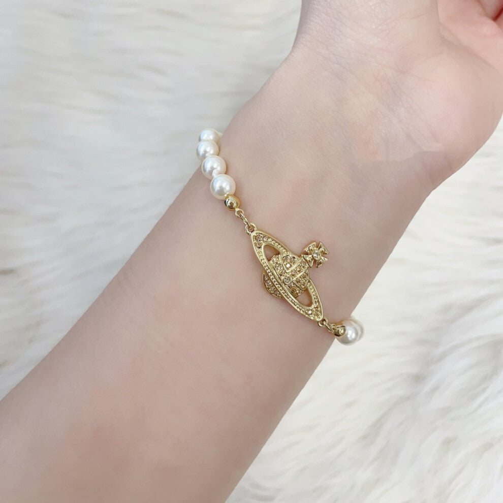 (Saturn Pearl bracelet - Gold) Saturn pearl necklace Women's pin paper clip Vivian the same pendant stereo planet