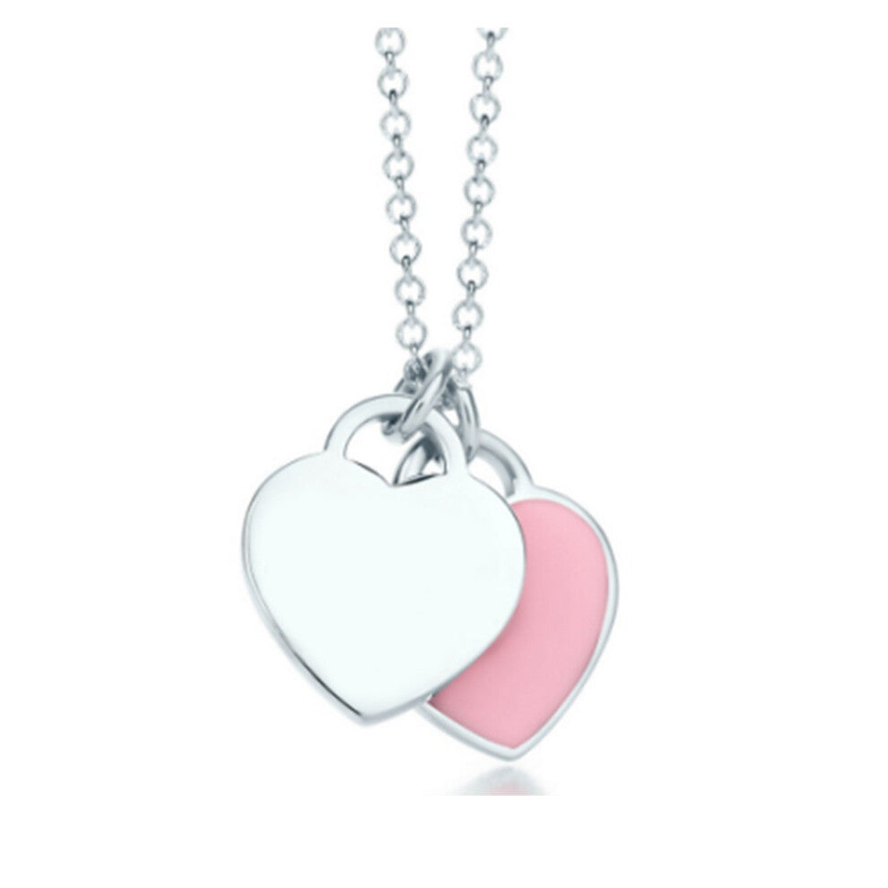 (Pink mini heart, 45cm) Necklace women heart pendant niche sense of light luxury clavicle chain jewelry party