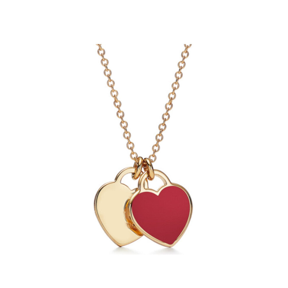 (Gold and red mini heart, 45cm) Necklace women heart pendant niche sense of light luxury clavicle chain jewelry party