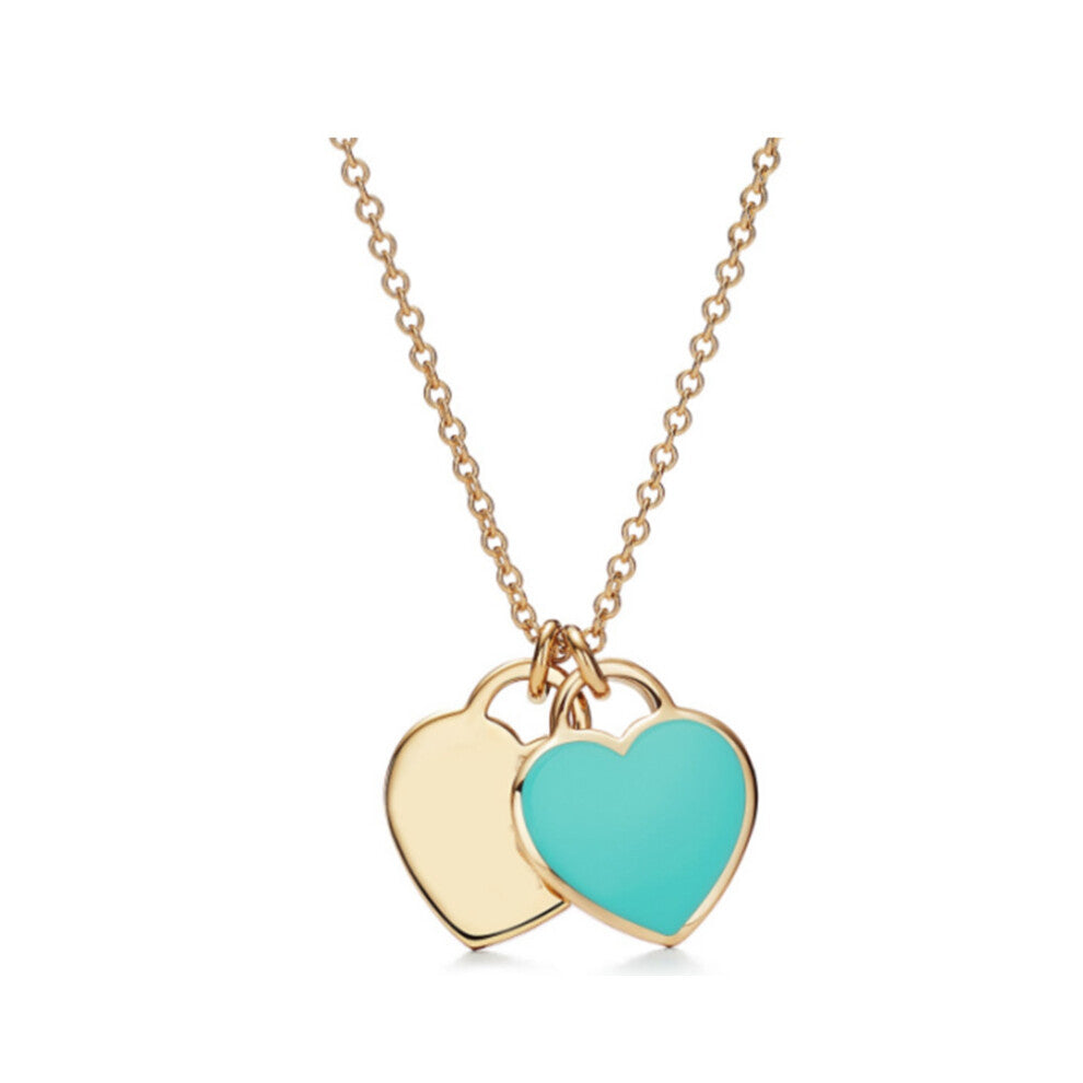 (Gold and blue mini heart, 50cm) Necklace women heart pendant niche sense of light luxury clavicle chain jewelry party