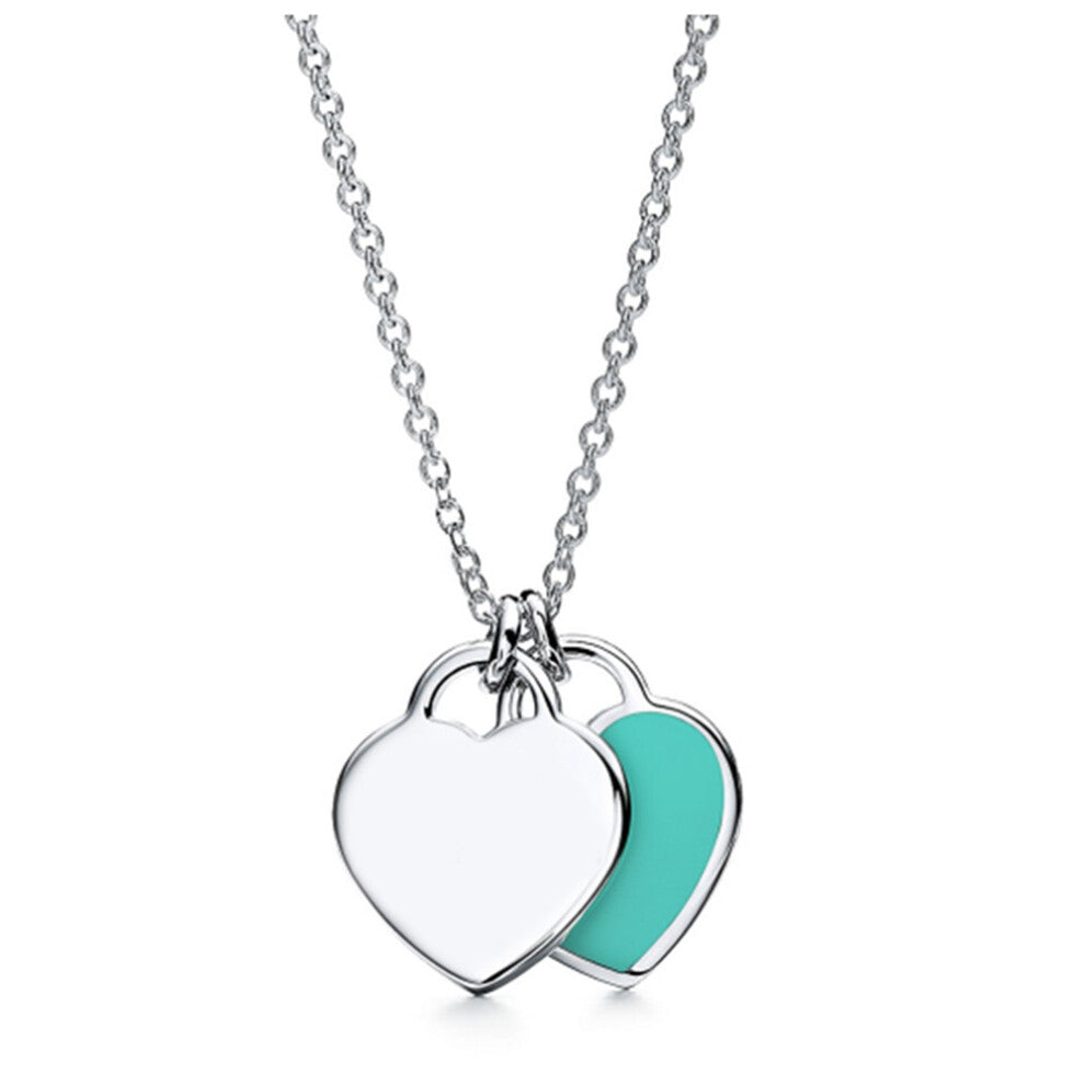 (Blue mini heart, 45cm) Necklace women heart pendant niche sense of light luxury clavicle chain jewelry party