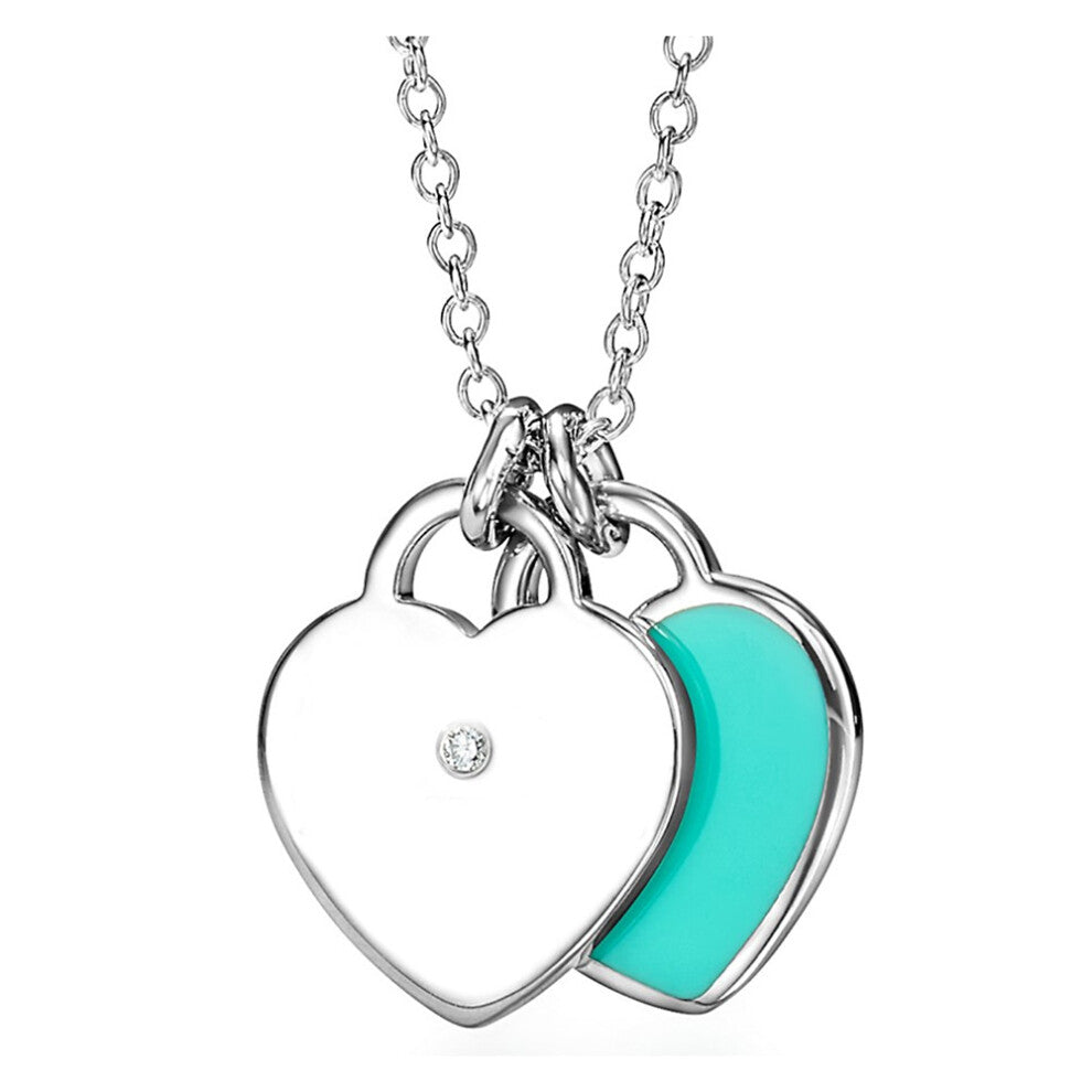 (Blue Diamond mini heart, 45cm) Necklace women heart pendant niche sense of light luxury clavicle chain jewelry party