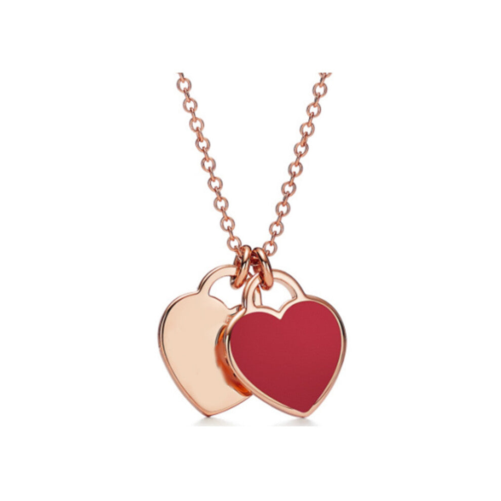 (mini heart in rose gold and red, 45cm) Necklace women heart pendant niche sense of light luxury clavicle chain jewelry party