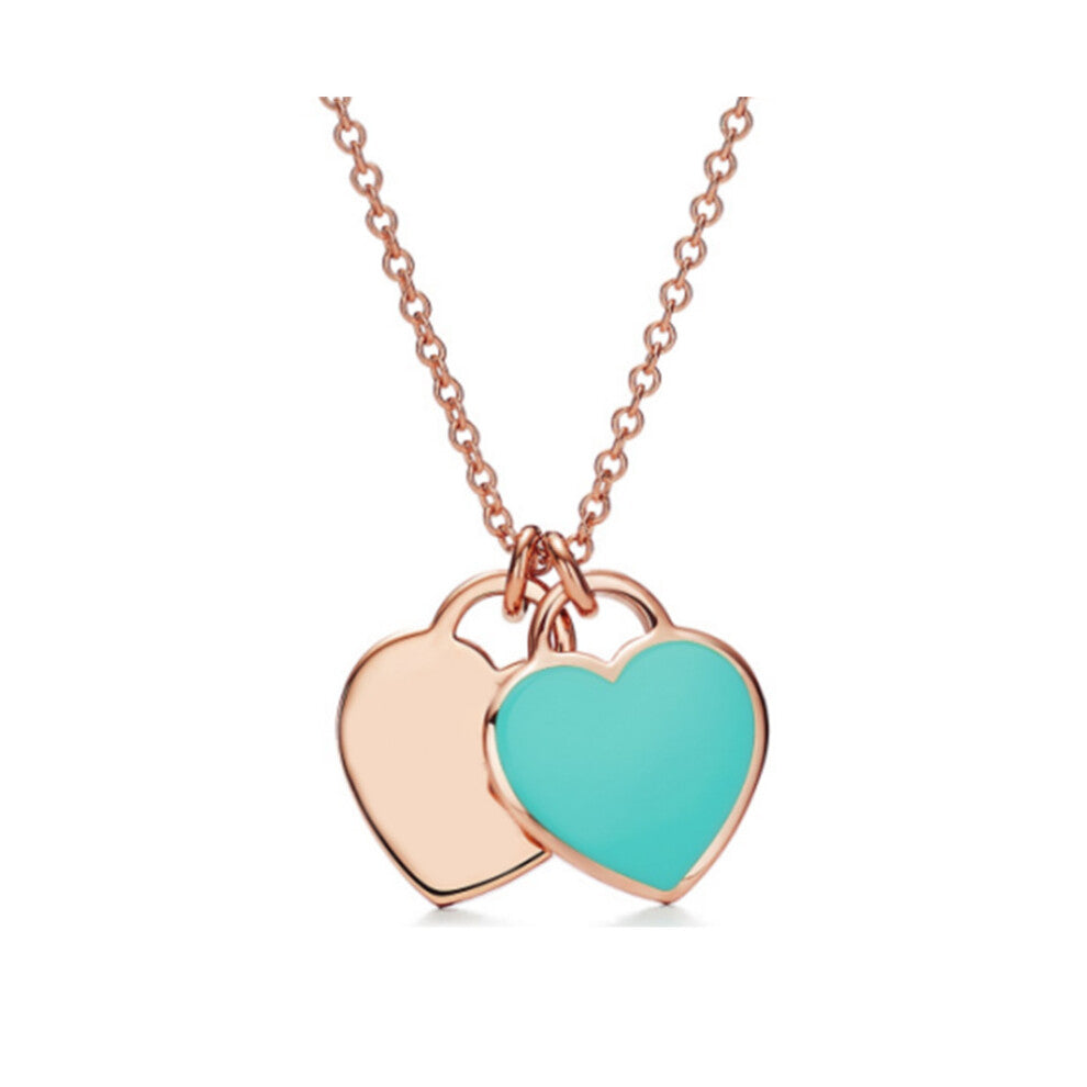 (Rose gold and blue mini heart, 50cm) Necklace women heart pendant niche sense of light luxury clavicle chain jewelry party