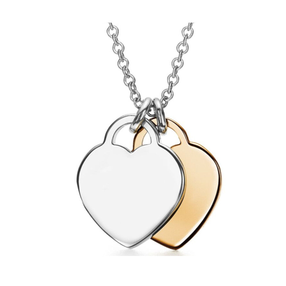 (Silver with gold mini heart, 50cm) Necklace women heart pendant niche sense of light luxury clavicle chain jewelry party