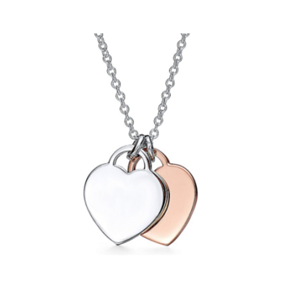 (mini heart in silver with rose gold, 45cm) Necklace women heart pendant niche sense of light luxury clavicle chain jewelry party