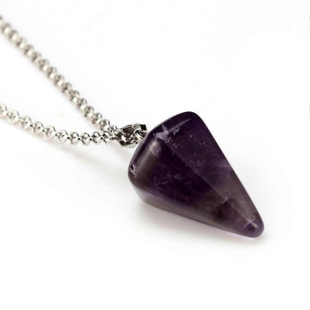 (As show, One size) Hexagonal Pointed Stone Pendant Necklace Amethyst Pointed Crystal Pendant for Women