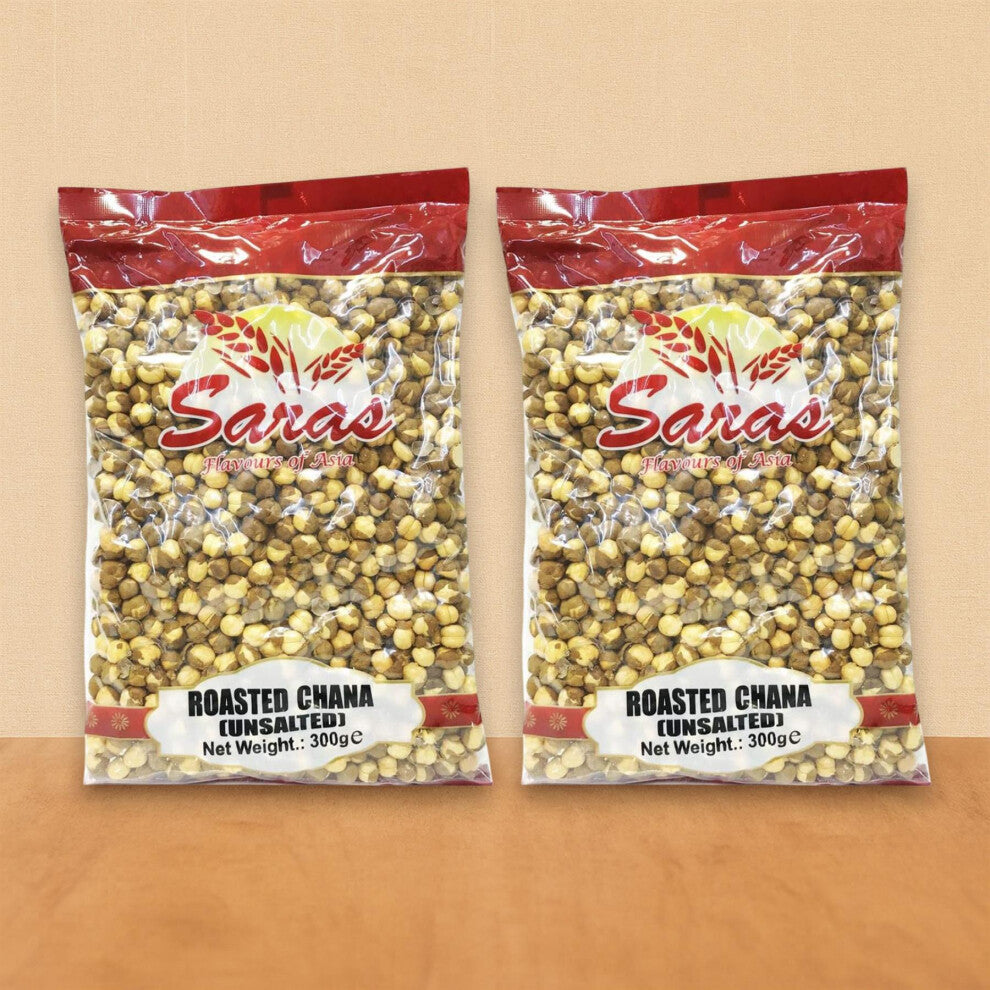 Saras Roasted Chana Unsalted 300g - (pack of 2) |  High-Protein & Fiber-Rich Snack | Gluten-Free & No Added Salt | Healthy Munching Option