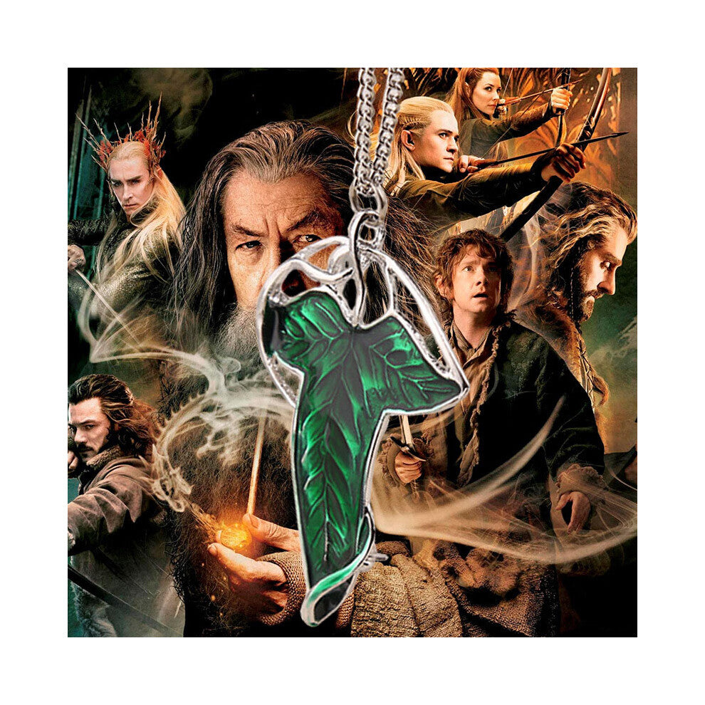 Lord Of The The Rings Hobbit Necklace Green Leave Pendant Present Jewelry Chain