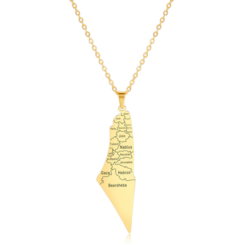 (Gold) Map Modern Israel Pendant Necklace Stainless Steel Men Women Wear Accessories