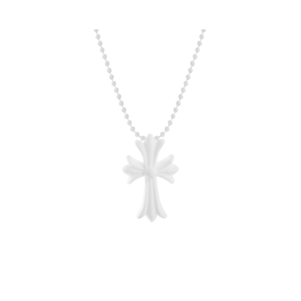 (White) Hearts Crucifix Chrome Religious Vintage Punk Pendant Amulet Pvc Cross Necklace