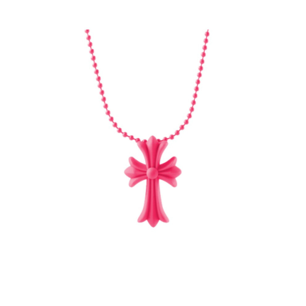 (Red) Hearts Crucifix Chrome Religious Vintage Punk Pendant Amulet Pvc Cross Necklace