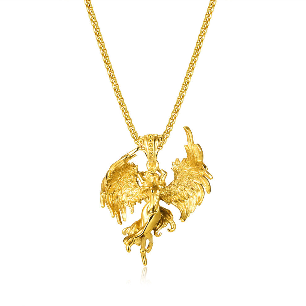 (Gold Chain) Necklace Vintage Angel Man Pendant Chain Fashion Jewelry Women Hip Gifts Pop
