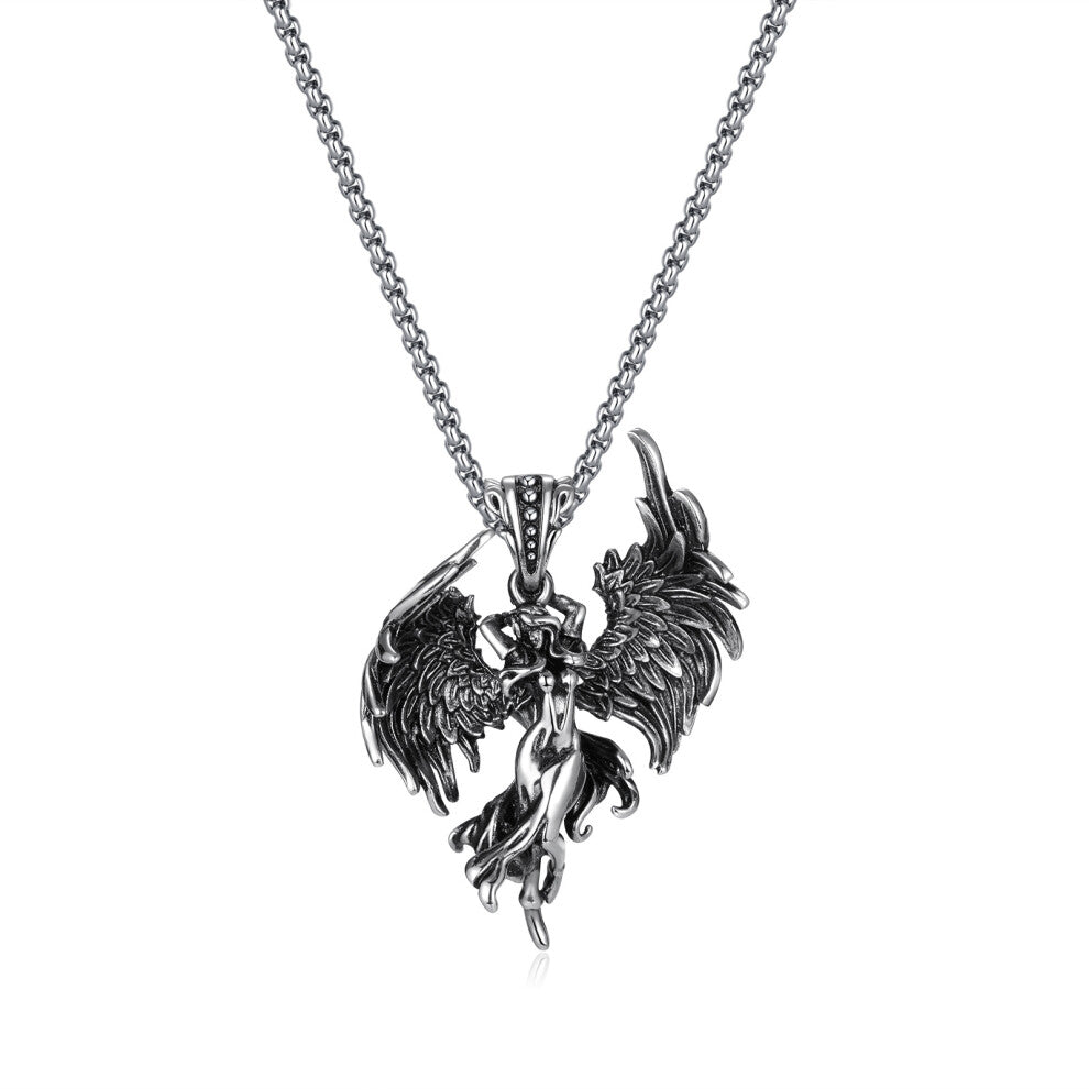 (Silver Chain) Necklace Vintage Angel Man Pendant Chain Fashion Jewelry Women Hip Gifts Pop