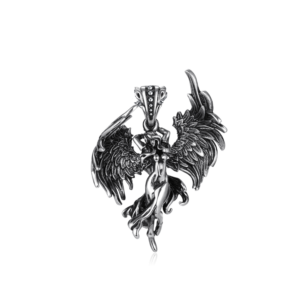 (Silver Pendant) Necklace Vintage Angel Man Pendant Chain Fashion Jewelry Women Hip Gifts Pop