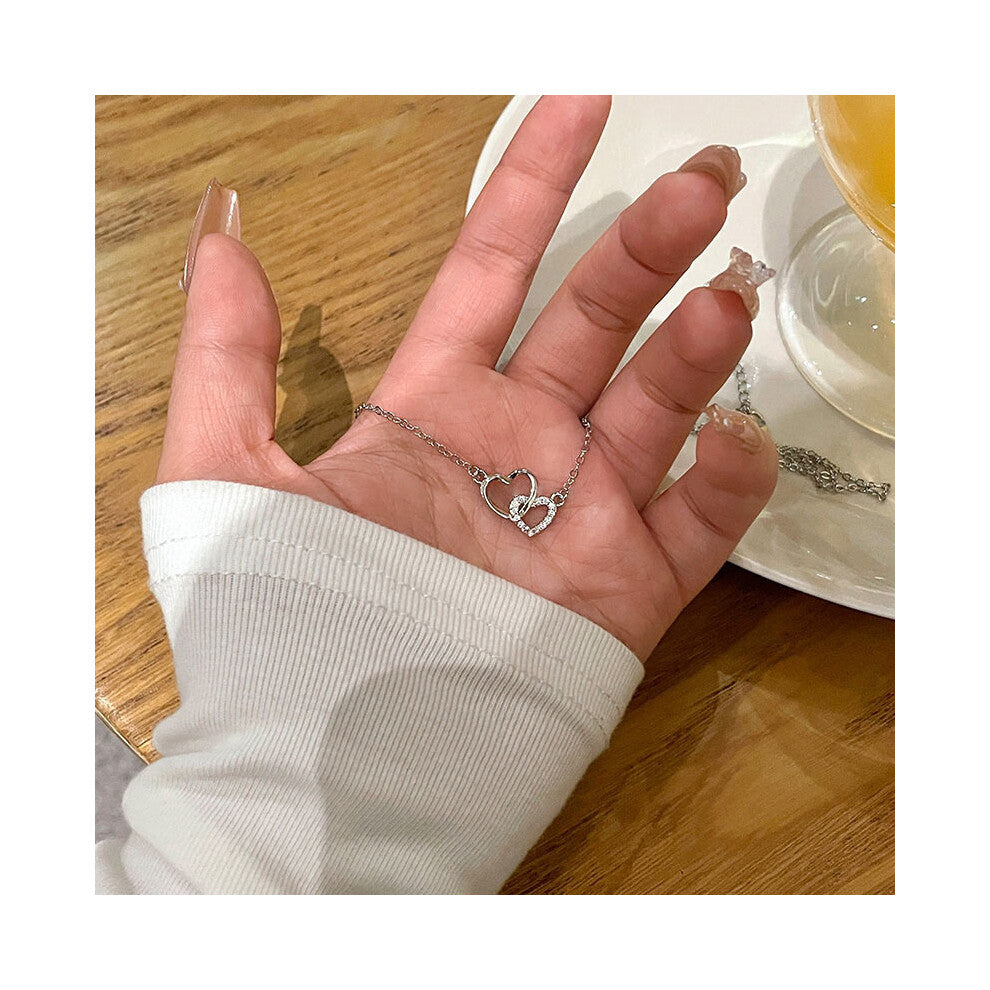 Heart Alloy Stylish Pendant Necklace With Interlocking Design Gold White Color