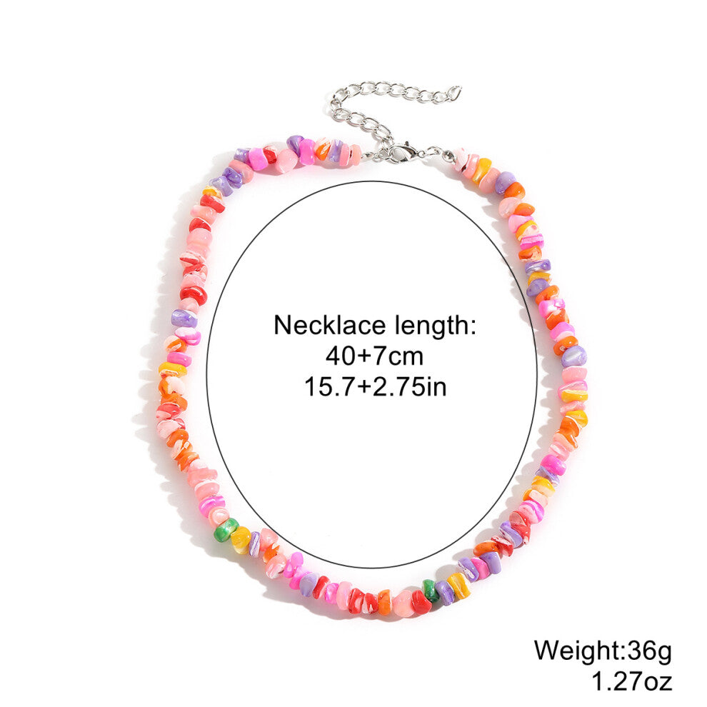 (StyleJ) Women Colorful Gemstone Necklace Natural Stone Multilayer Pearl Shell Pendant