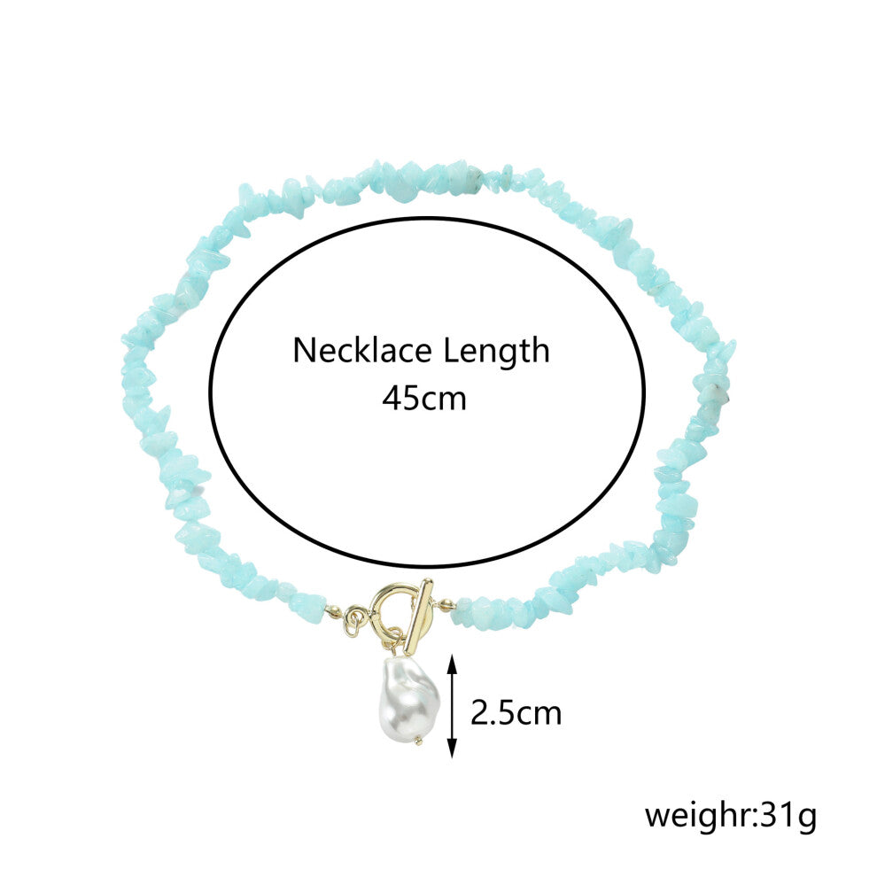 (StyleM) Women Colorful Gemstone Necklace Natural Stone Multilayer Pearl Shell Pendant