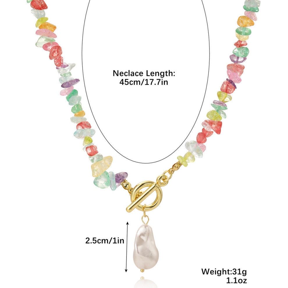 (StyleP) Women Colorful Gemstone Necklace Natural Stone Multilayer Pearl Shell Pendant