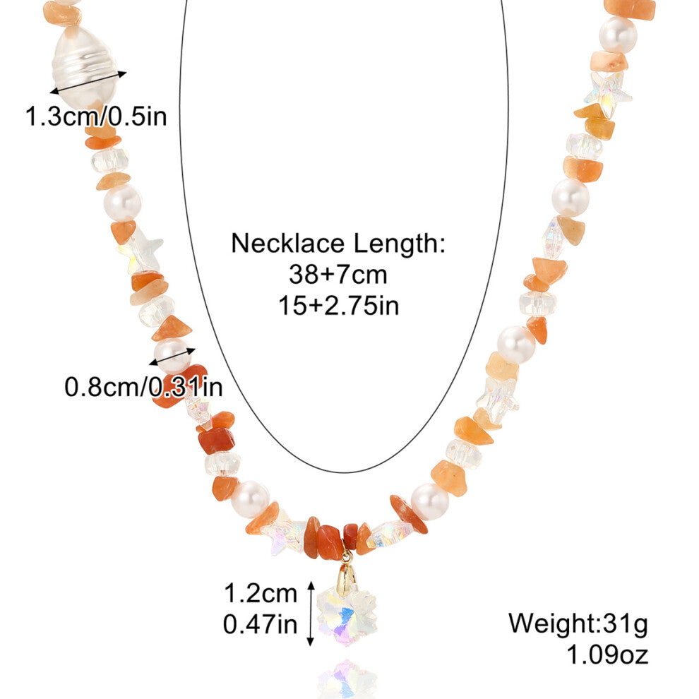 (StyleQ) Women Colorful Gemstone Necklace Natural Stone Multilayer Pearl Shell Pendant