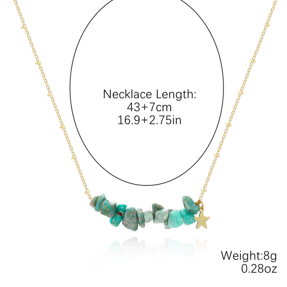 (StyleV) Women Colorful Gemstone Necklace Natural Stone Multilayer Pearl Shell Pendant