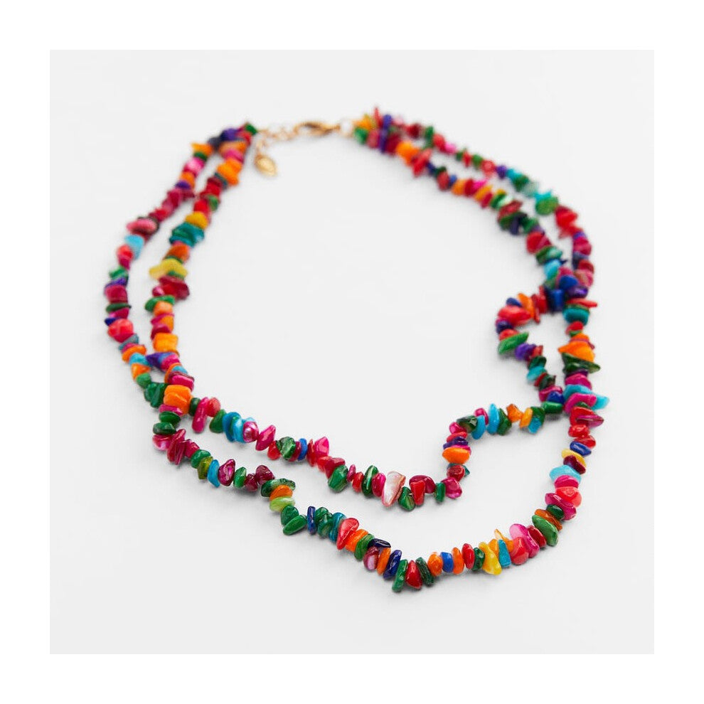 (StyleY) Women Colorful Gemstone Necklace Natural Stone Multilayer Pearl Shell Pendant