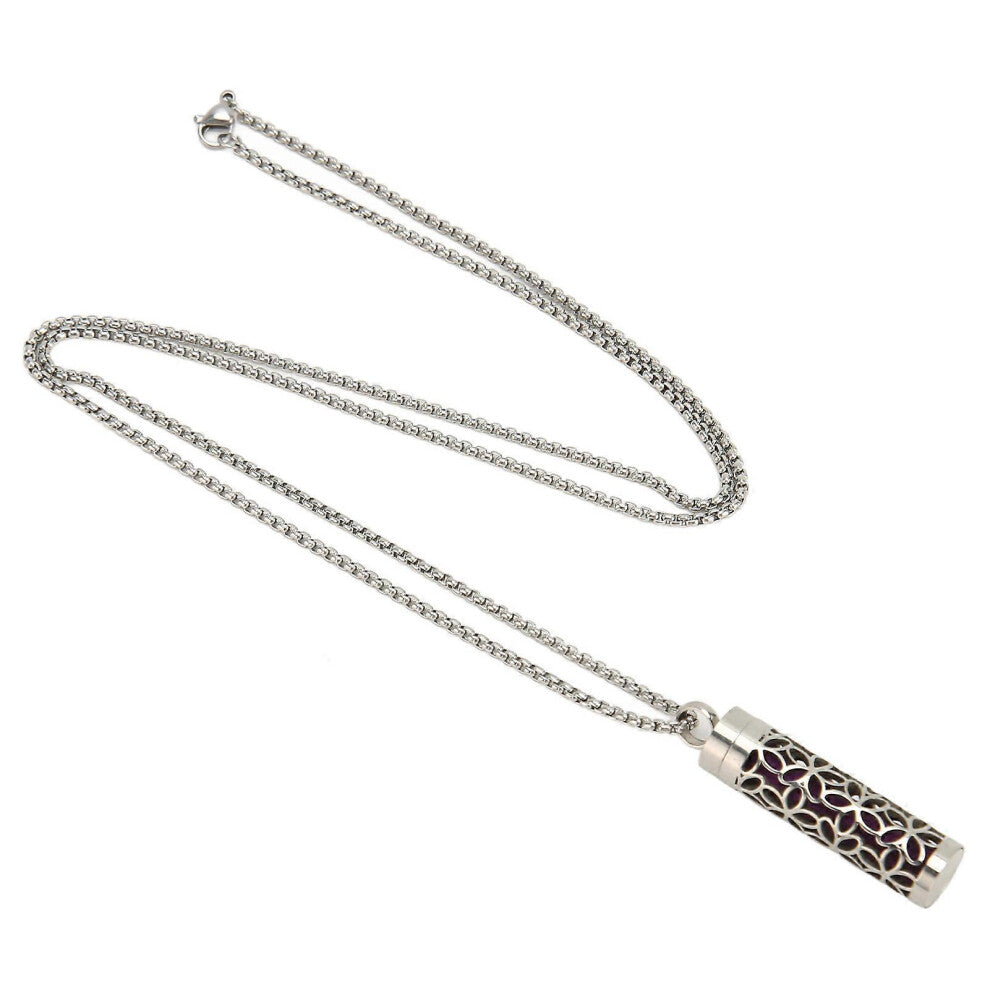 (As show, One size) Essential Oil Diffuser Necklace Stylish Hollow Design Length Adjustable Stainless Steel Aromatherapy Pendant Necklace