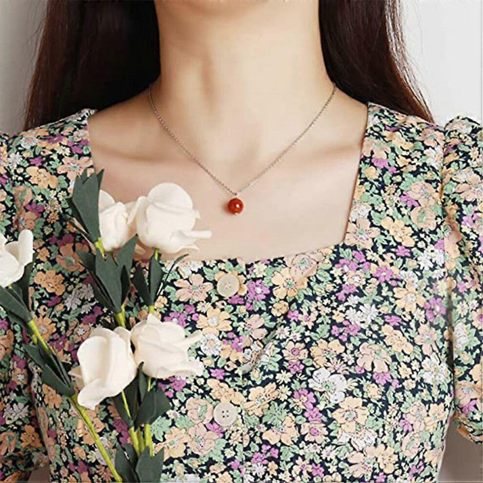 (As show, One size) Red Agate Stone Pendant Necklace Simple Crystal Necklace Jewelry Gift for Women Girl