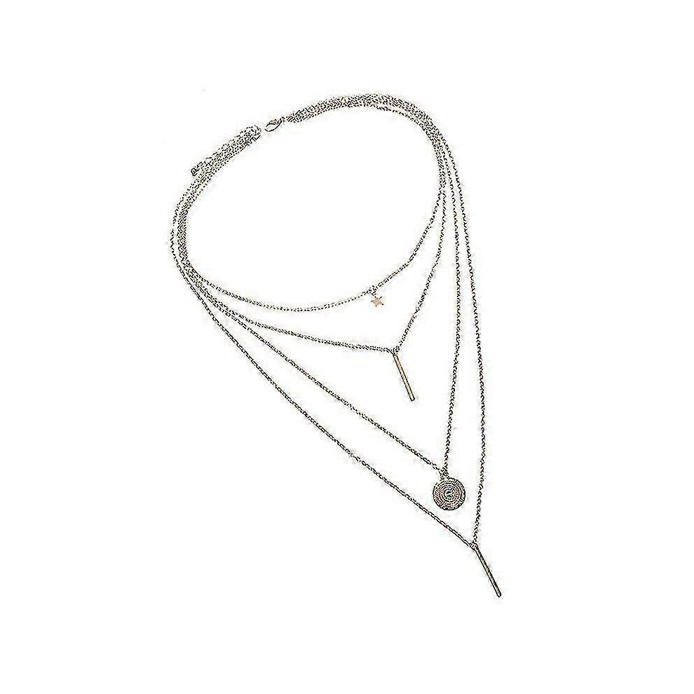 (As show, One size) Women Multi-layer Collar Pendant Choker Necklaces Row Chain Necklaces Multilayer Necklace(1pc, Gold)