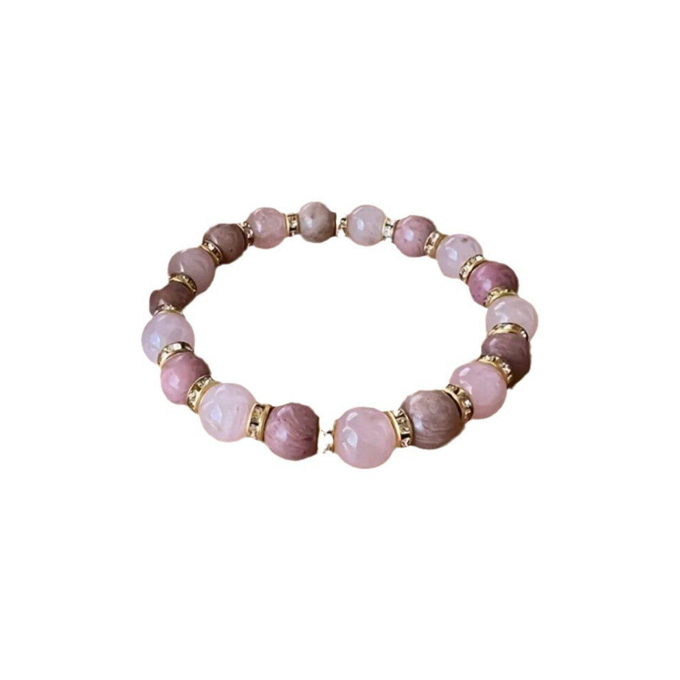 (AL-0066, Natural stone) New popular bracelet natural pink crystal natural mahogany wood grain bracelet women's pink small fresh bracelet women's brac