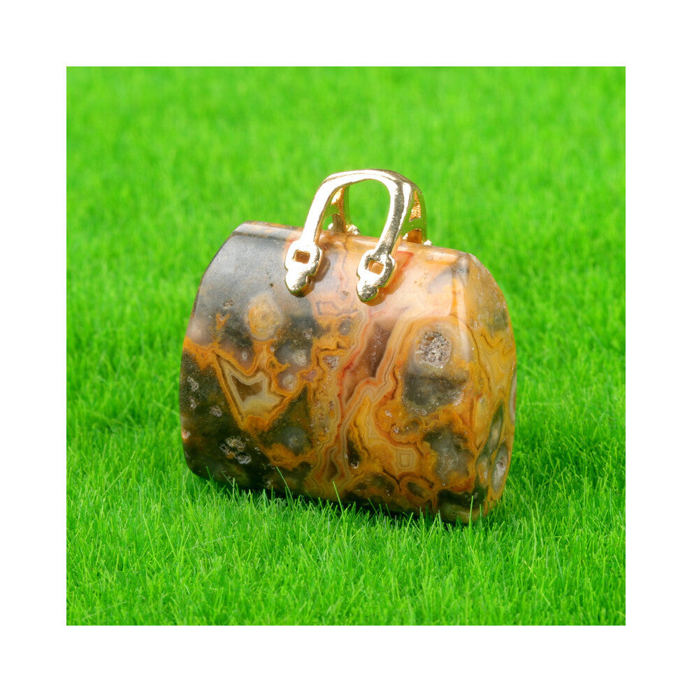 (Crazy Agate (single)) New natural crystal stone mini women's handbag amethyst pendant ins style powder crystal decoration