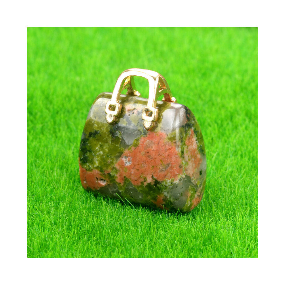 (Green stone (single)) New natural crystal stone mini women's handbag amethyst pendant ins style powder crystal decoration