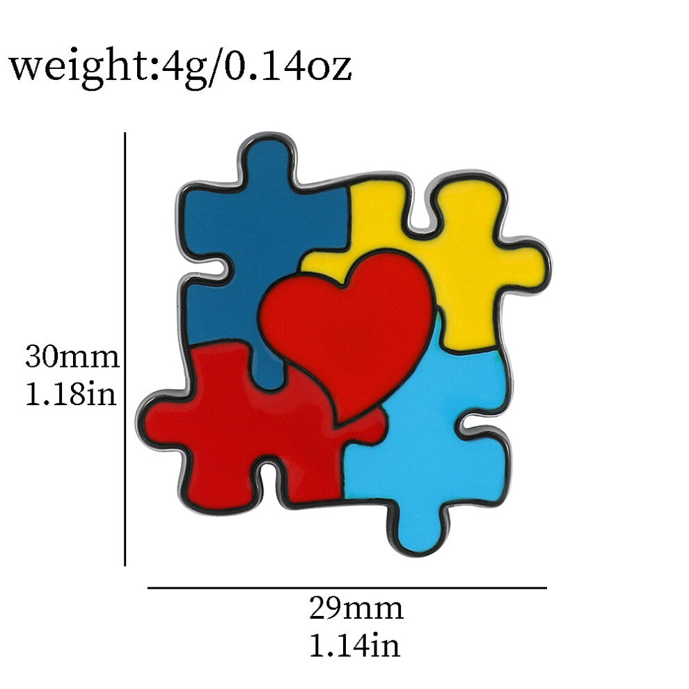 (StyleC) Puzzle Colorful Autism Badge Cute Cartoon Metal Emblem For Stylish And Bags Accessories