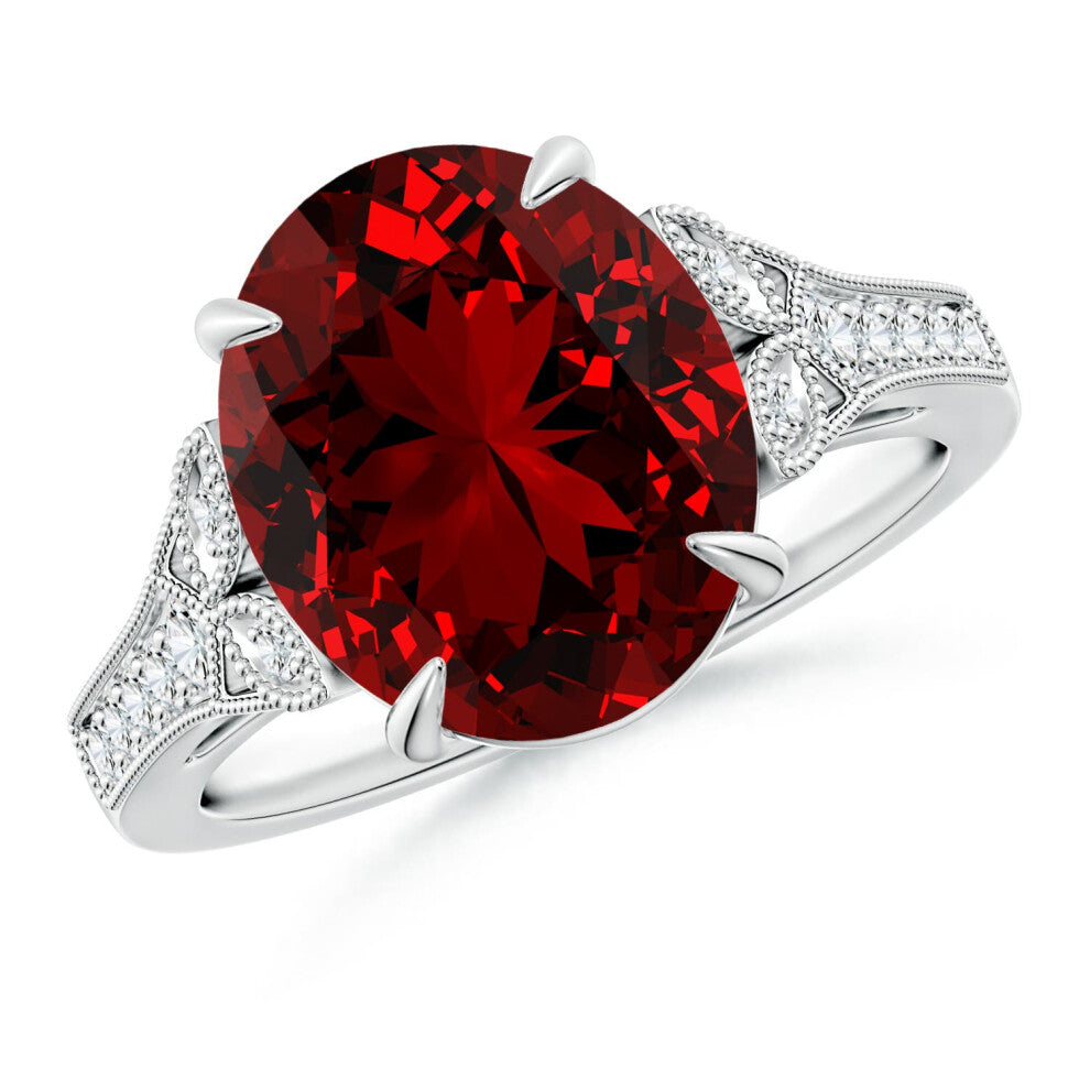 (Q 1-2, 9ct White Gold) Angara Lab-Grown Aeon Vintage Inspired Oval Ruby Solitaire Engagement Ring with Milgrain for Women