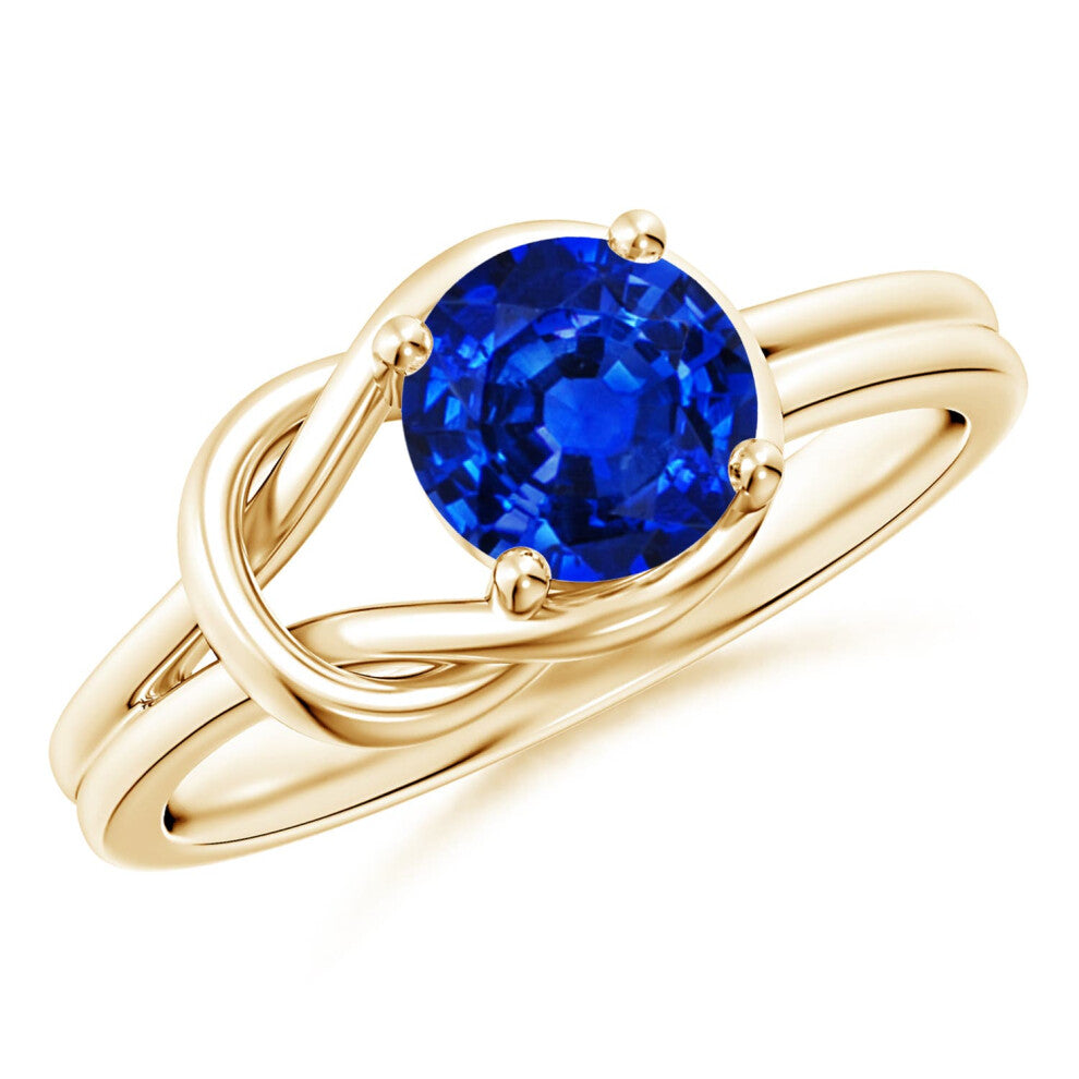 (P 1-2, 9ct Yellow Gold) Angara Solitaire Lab-Grown Blue Sapphire Infinity Knot Engagement Ring for Women