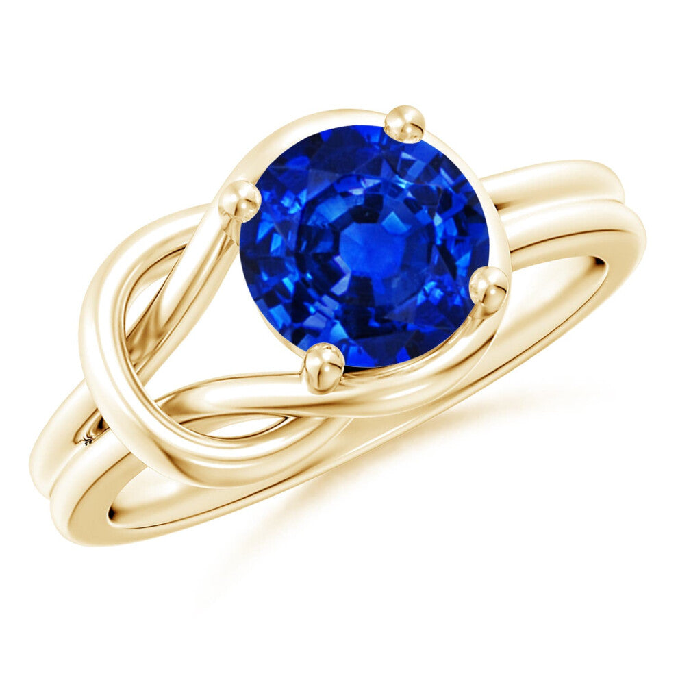 (N 1-2, 9ct Yellow Gold) Angara Solitaire Lab-Grown Blue Sapphire Infinity Knot Engagement Ring for Women