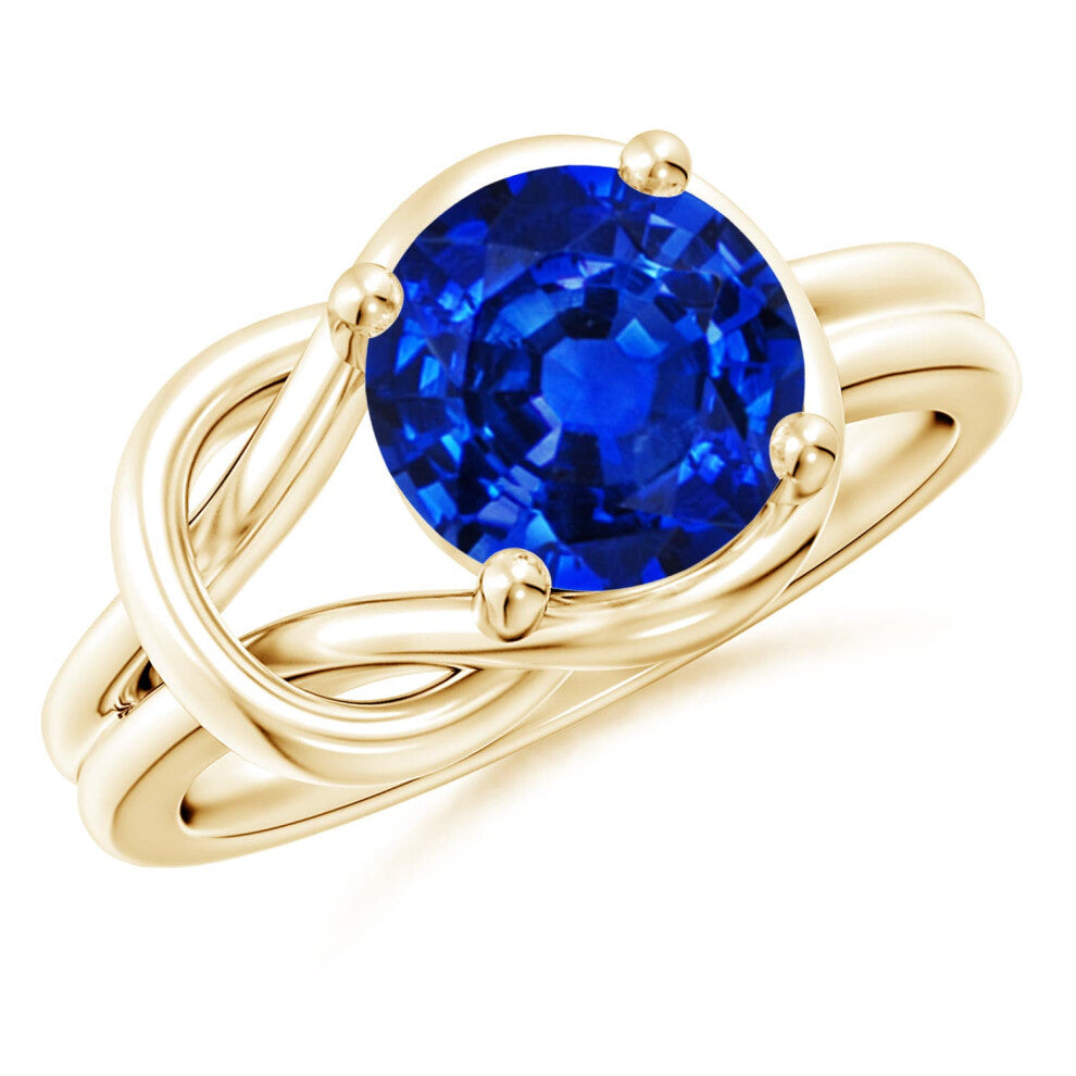 (P 1-2, 9ct Yellow Gold) Angara Solitaire Lab-Grown Blue Sapphire Infinity Knot Engagement Ring for Women