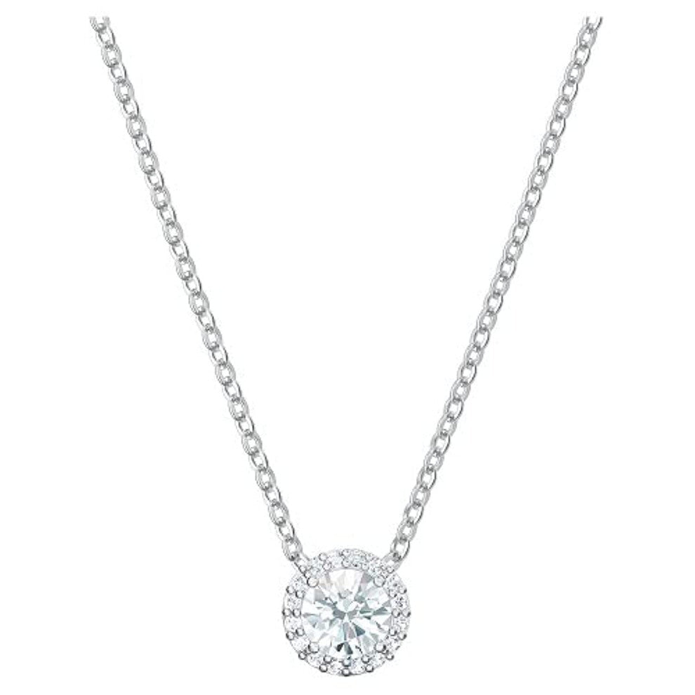 Swarovski Una Angelic Pendant with Circular Clear Crystal and Clear Crystal Pav   on a Rhodium Plated Chain