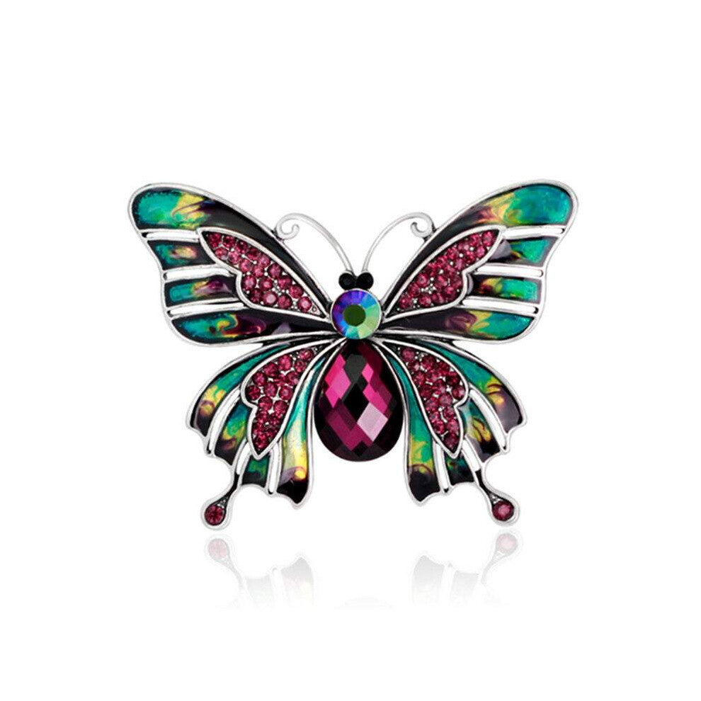 Veile Studios Jewellery Makeup Brush Set Hand Painted Enamel Colourful Butterfly Purple Crystal Brooch Pin Lapel Brooches