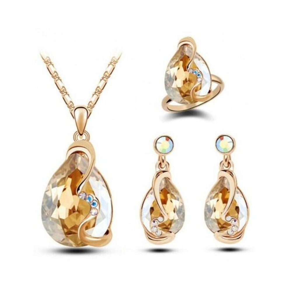 Veile Studios Fashion Party Accessories Earrings Pendant Necklace Ring Jewelry Set Champagne Gold Jewellery Sets