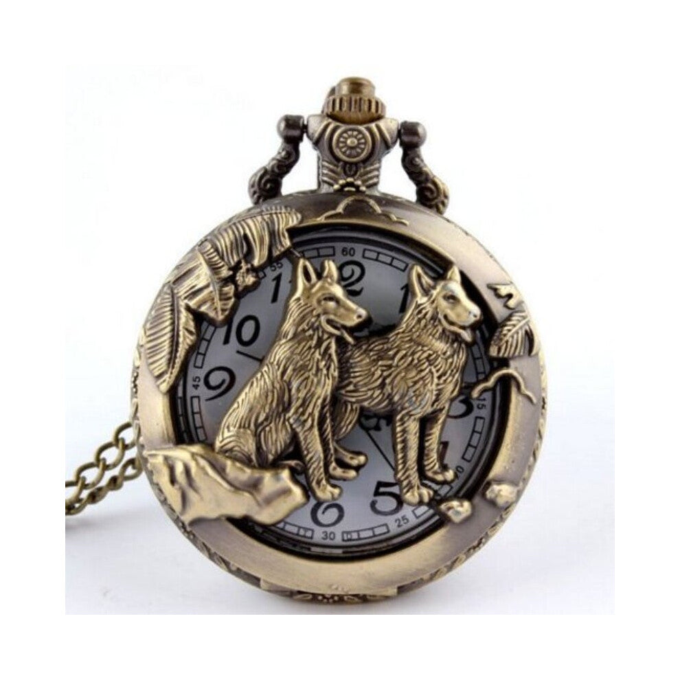 Veile Studios Steampunk Hollow Dog Quartz Pocket Watch Necklace Pendant53 Copper Color Pocket Watches