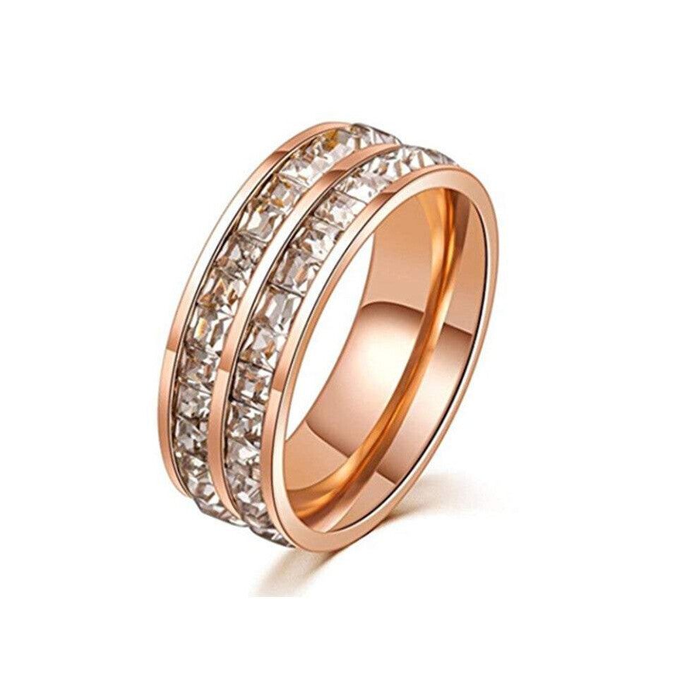 Veile Studios Double Row Square Zircon Stainless Steel Ring Set Cubic Zirconia Engagement Rings